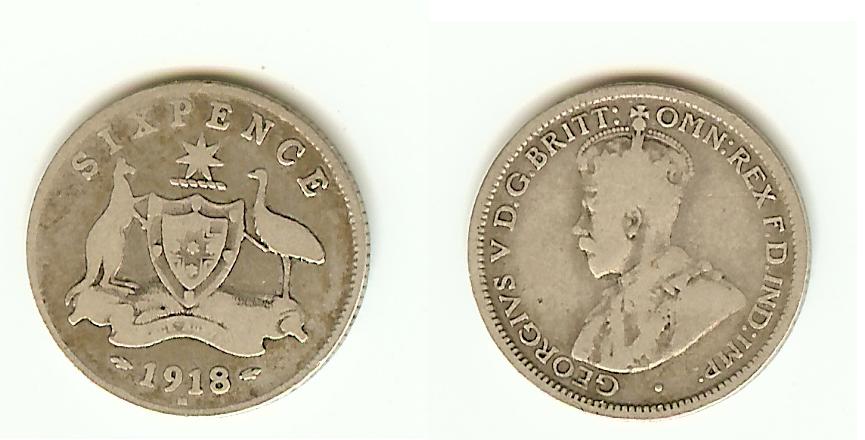 Australian 6 Pence 1918 VG